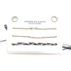 American Eagle Outfitter Silver Chain Rhinestone Charm Blue Braided Bracelet Set